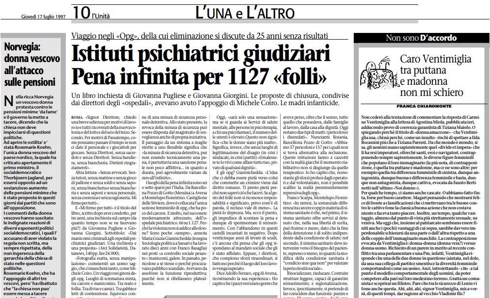 1997: la pagina quotidiana “L’una e L’altro” sull’Unità